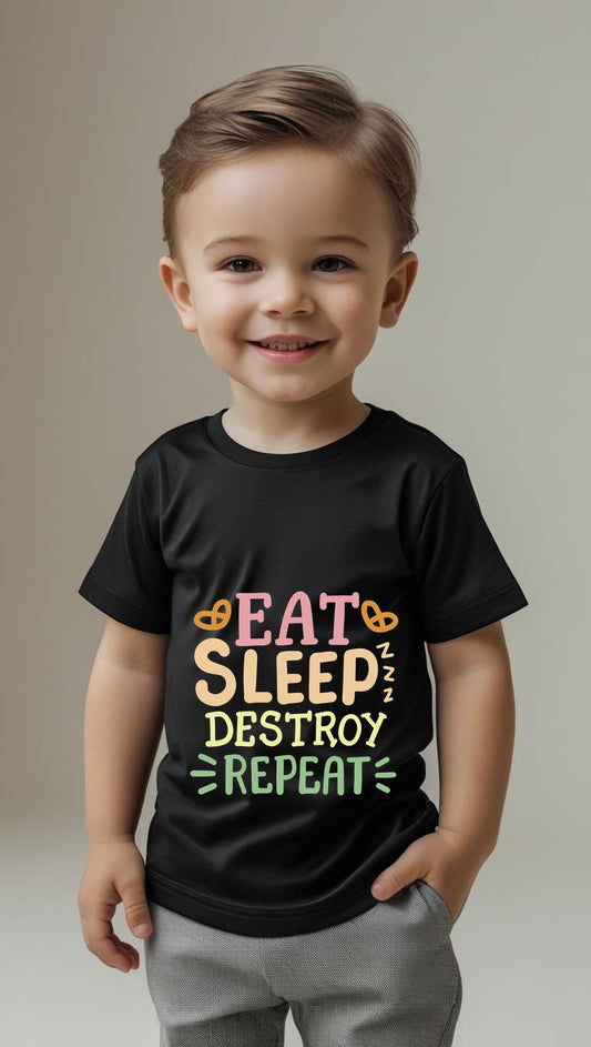 “Eat. Sleep. Destroy. Repeat.” Boy Toddler T-Shirt (0–3Y)