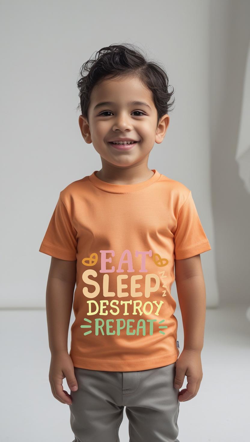 “Eat. Sleep. Destroy. Repeat.” Boy Toddler T-Shirt (0–3Y)
