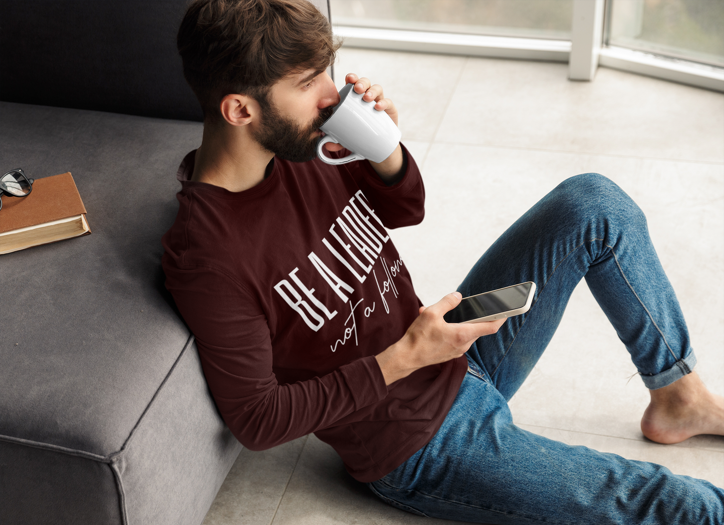 Be a Leader, Not a Follower Men's Full Sleeve Motivational T-Shirt
