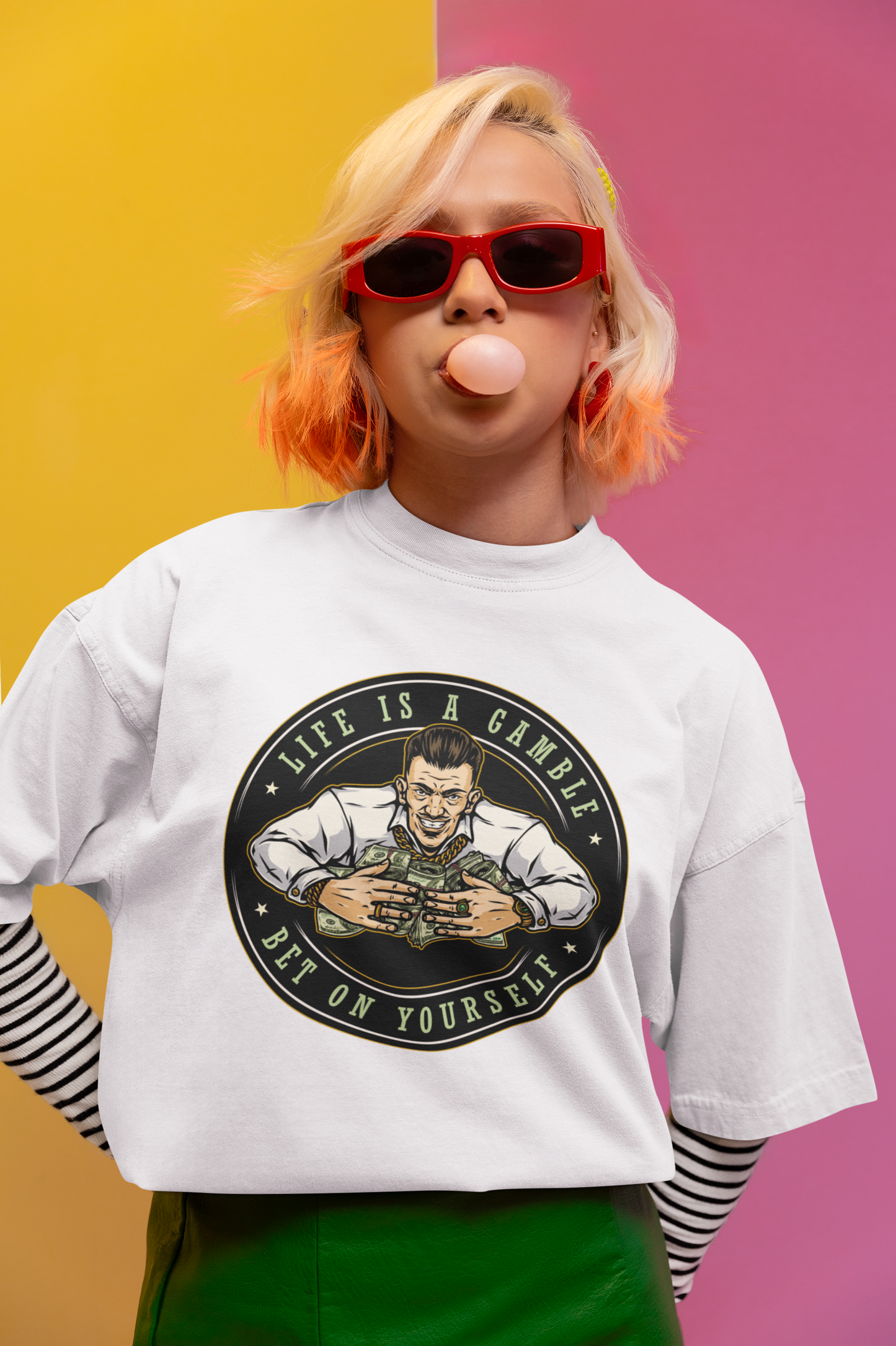 Life Is a Gamble, Bet on Yourself Unisex Terry Oversized Tee