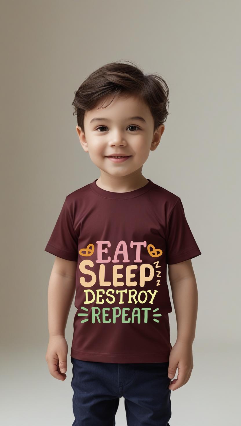 “Eat. Sleep. Destroy. Repeat.” Boy Toddler T-Shirt (0–3Y)
