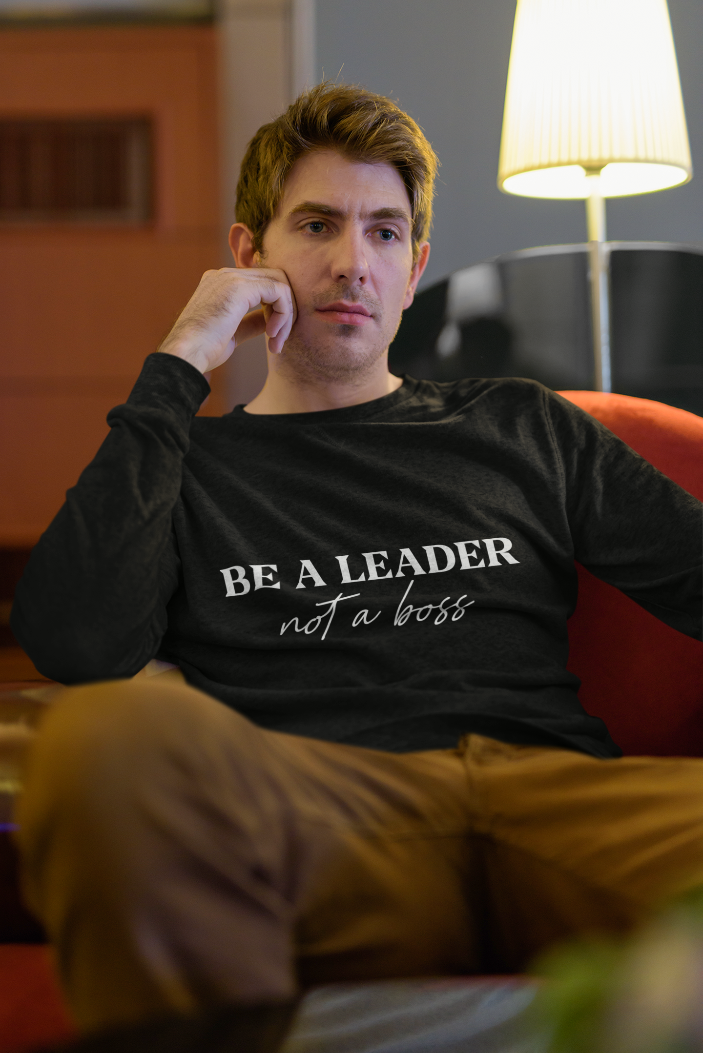 Be a Leader, Not a Boss Men's Full Sleeve Motivational T-Shirt
